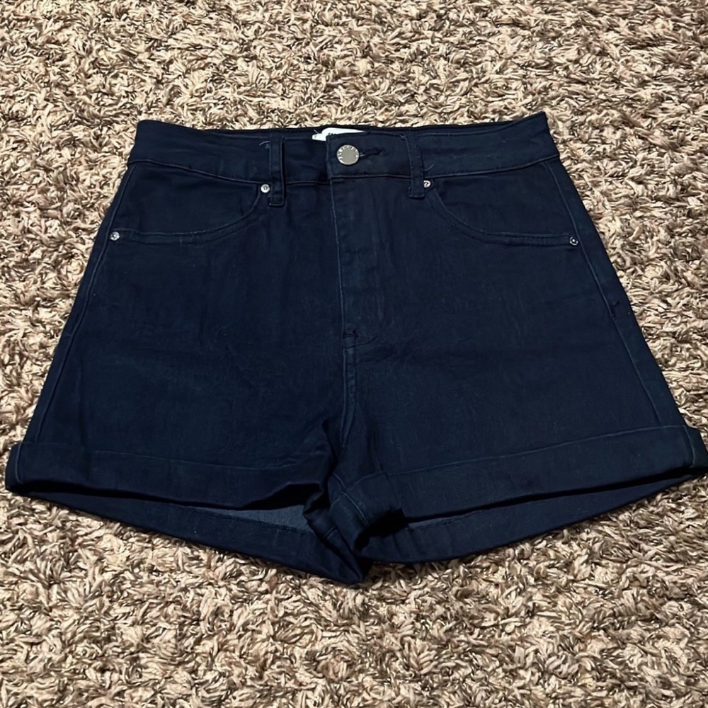 Dark Blue Cuffed High Waist Shorts